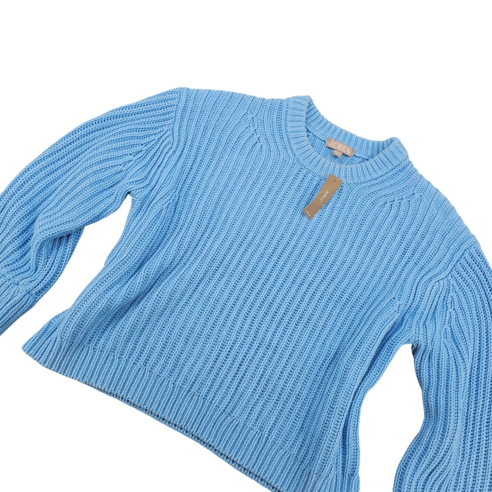 JCrew Women Shaker Stitch Cotton Sweater Blue XL CG684 Chunky Knit Crewneck NWT